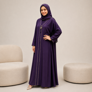 💜 Zafran Karchupi Lace Abaya with Hijab – Purple Colour