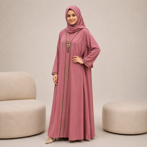 🌸 Zafran Karchupi Lace Abaya with Hijab – Ash Rose Colour